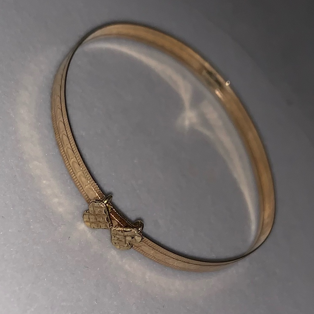 Vintage 10k Solid Gold Adjustable Size Child’s/Baby Bangle Bracelet With Hearts